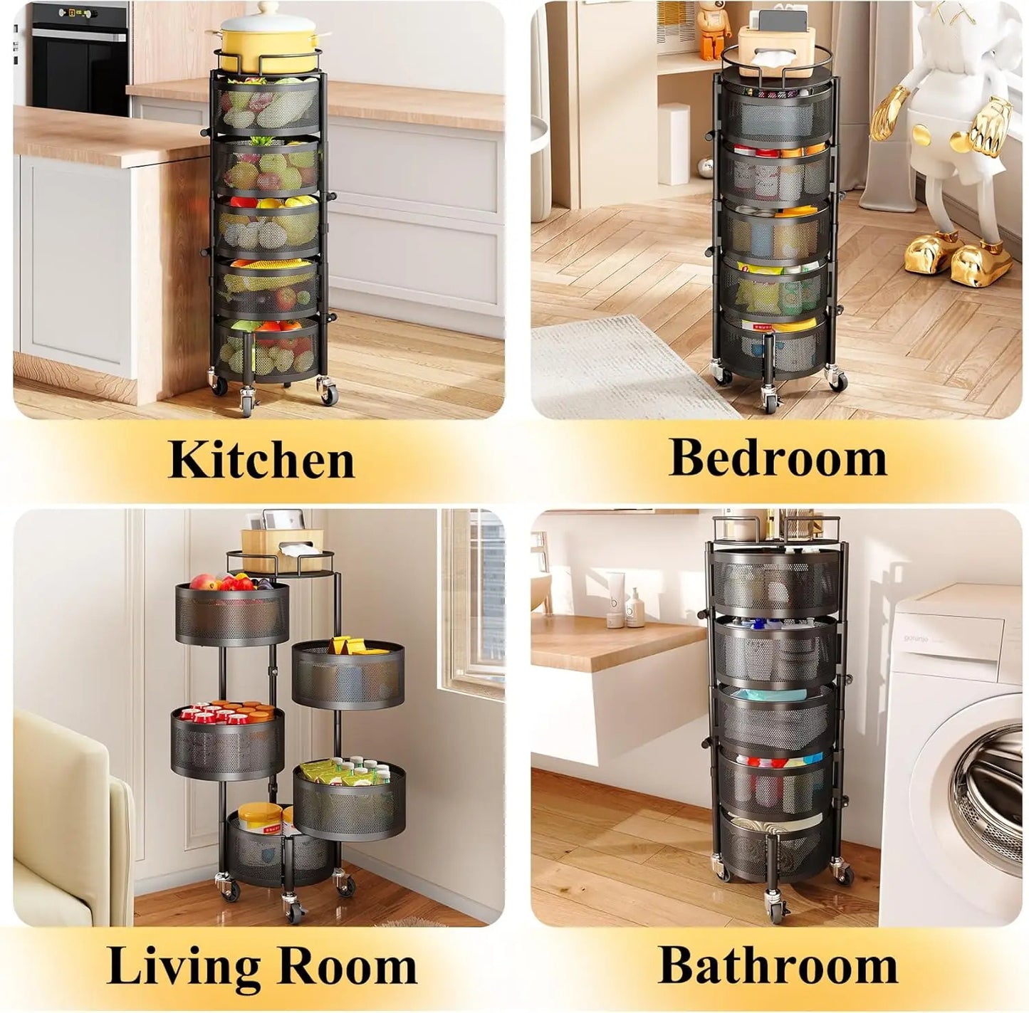 5-Layer Rotating Metal Kitchen Storage Trolley