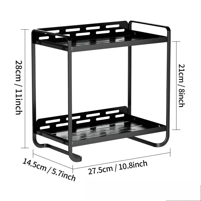 Black & Gold 2 Tier Cosmetics Storage Box | Bathroom Vanity Organizer Rack