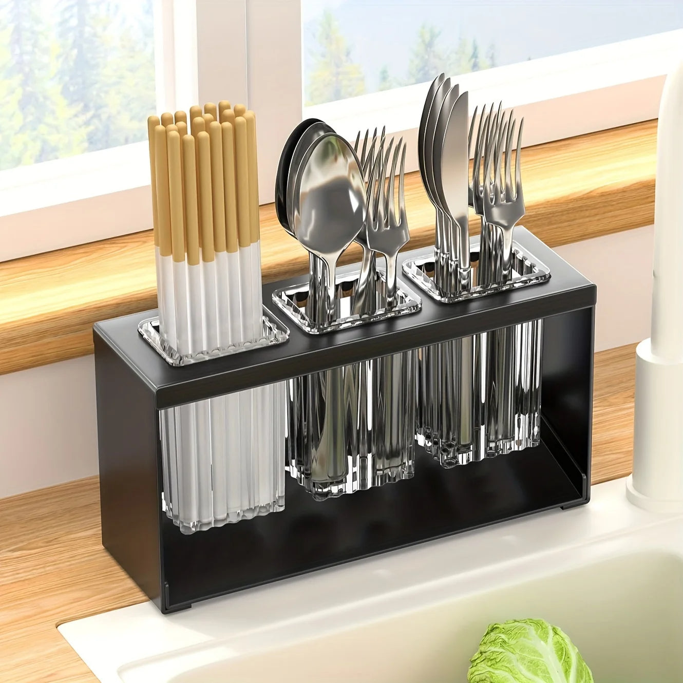 Stainless Steel Kitchen Cutlery Holder with Drain