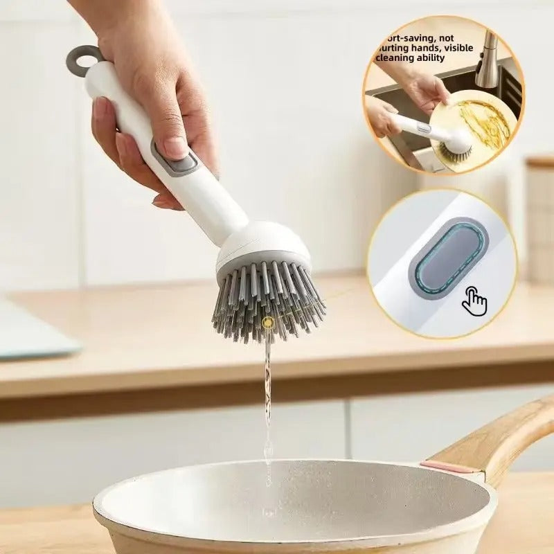 6 in 1 soap dispensing dish brush with rotating head
