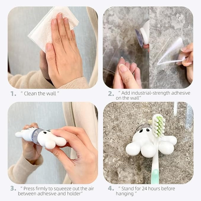Cute Palm Toothbrush Holder with Suction Cup & Bathroom Towel Hook