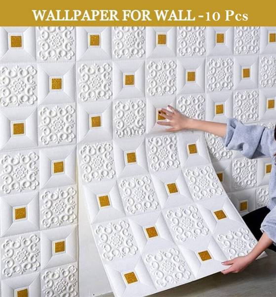 White Brick Wall Sticker with Golden Spots - 70Cm x 77Cm
