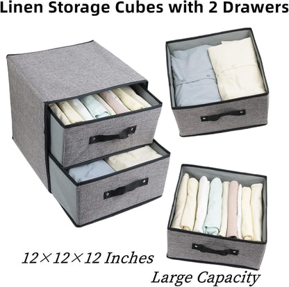 2-Drawer Fabric Storage Box Organizer | Washable Linen Drawer for Underwear, Bras & Socks