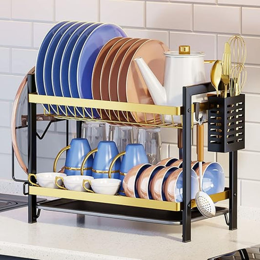 Large 2-Layer Dish Drying Rack – Kitchen Counter Organizer