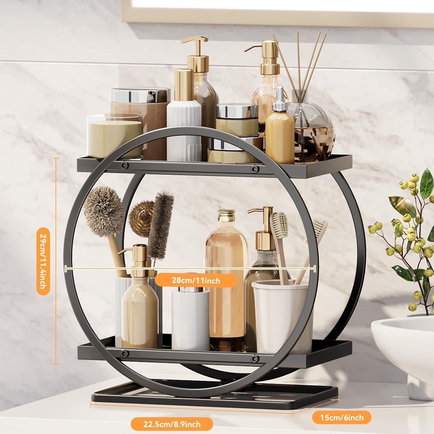 Luxury Black Gold 2 Tier Cosmetic Organizer | Bathroom Vanity Perfume Shelf