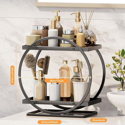 Luxury Black Gold 2 Tier Cosmetic Organizer | Bathroom Vanity Perfume Shelf