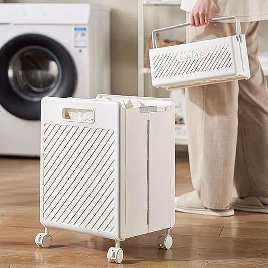 Collapsible Folding Laundry Trolley Basket with wheels and Handle