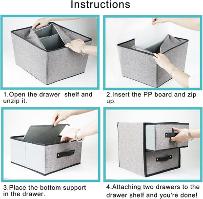 2-Drawer Fabric Storage Box Organizer | Washable Linen Drawer for Underwear, Bras & Socks