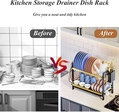 Large 2-Layer Dish Drying Rack – Kitchen Counter Organizer
