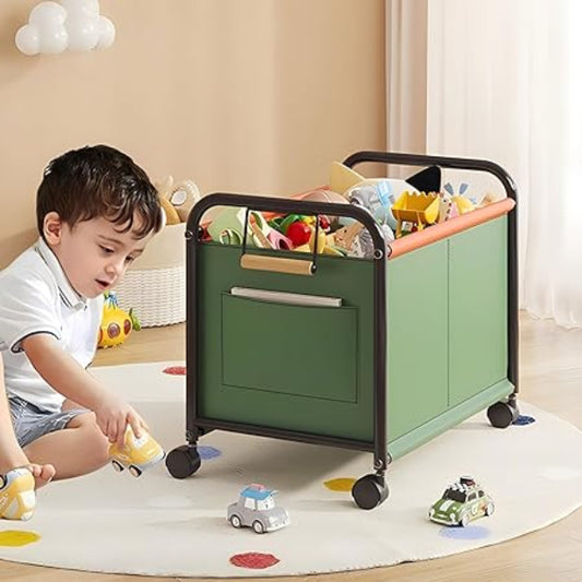 Kids Toy Storage Box with 4 Wheels Rolling Organizer