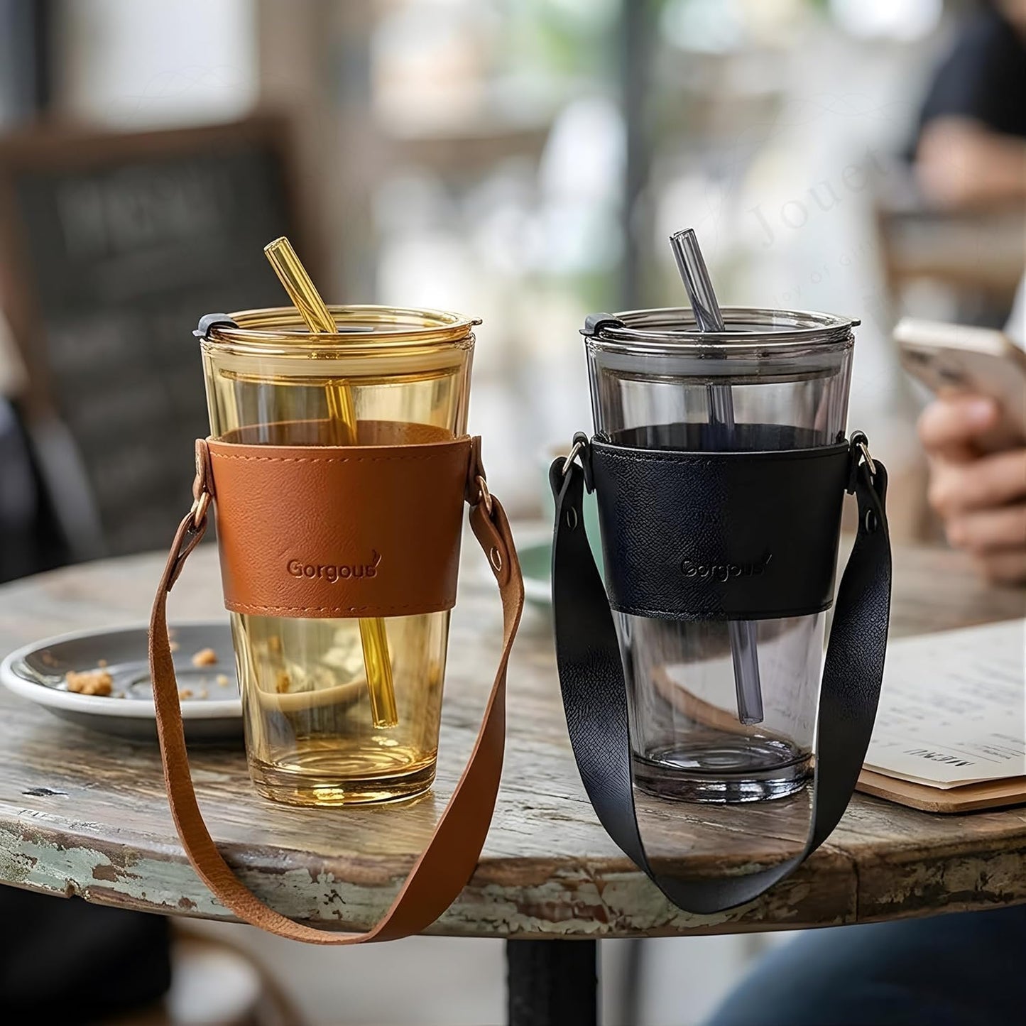 Glass Tumbler with Straw, Lid & Handle – Reusable Coffee Cup