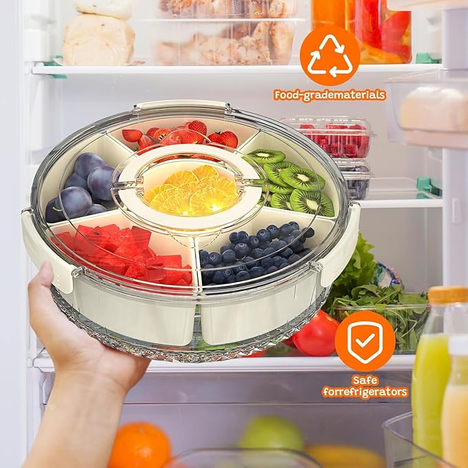 Divided Snack Rotating Tray with Lid & Handle