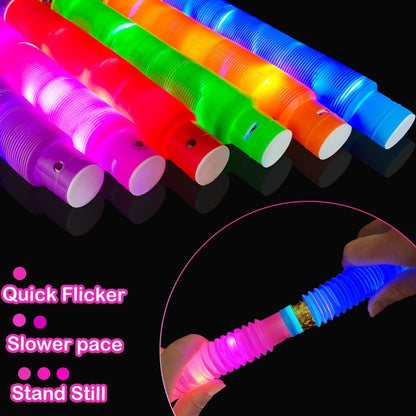 Light Up Pop Tubes Sensory Fidget Toys for Kids – 6 Pack