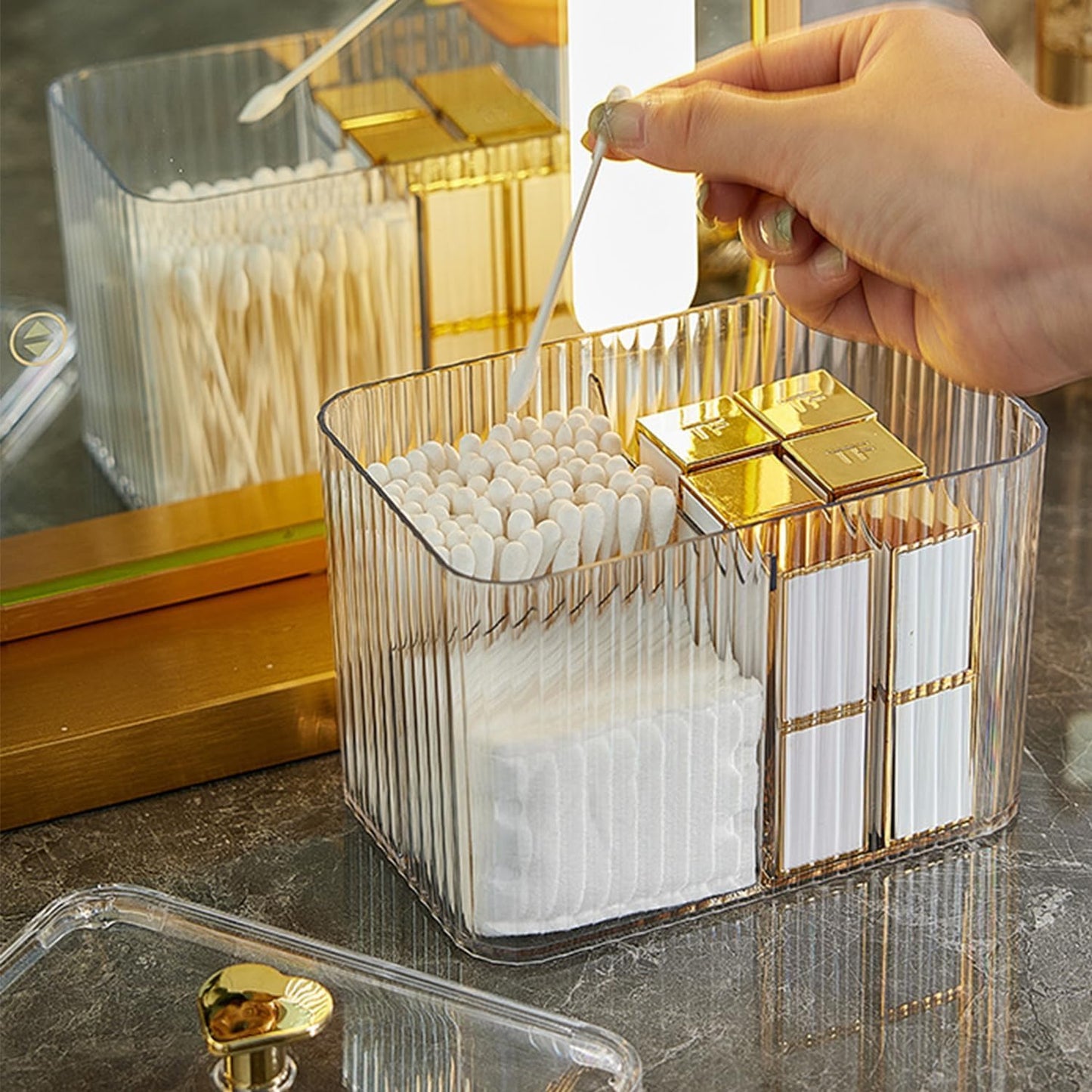 3 Compartment Cotton Swab and Cotton Pad Holder Organizer