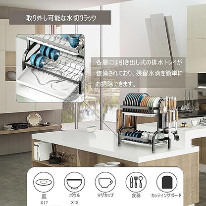 2-Tier Stainless Steel Slim Dish Drying Rack