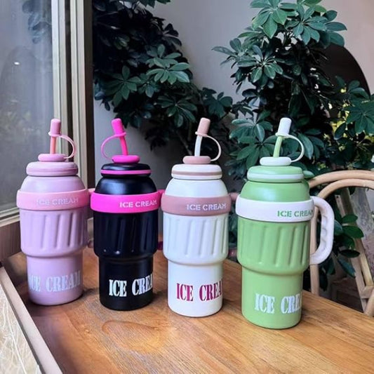 Insulated Coffee & Tea Tumbler – Stainless Steel Bottle with Straw & Handle