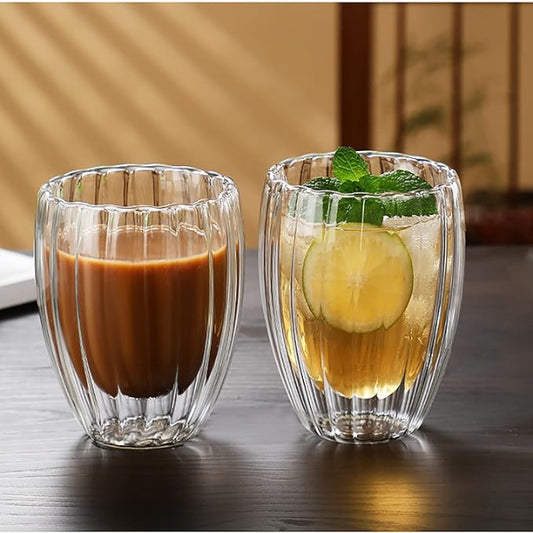 Double-Wall Glass Coffee Mug Set – 350ml