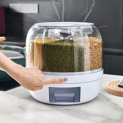 6-Grid Rotating Cereal Dispenser – Round Rice & Grain Organizer