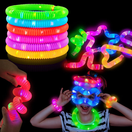 Light Up Pop Tubes Sensory Fidget Toys for Kids – 6 Pack