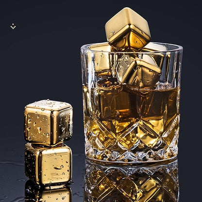 6pcs Stainless Steel Ice Cubes Set – Reusable Chilling Stones with Tong