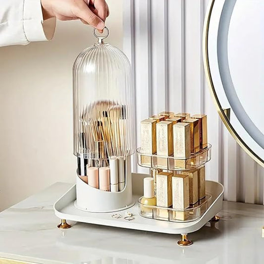 360° Rotating Makeup Brush and Lipstick Organizer