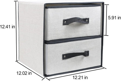 2-Drawer Fabric Storage Box Organizer | Washable Linen Drawer for Underwear, Bras & Socks