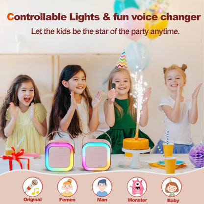 Portable Karaoke Bluetooth Speaker with Wireless Mics Dynamic Lights Gift