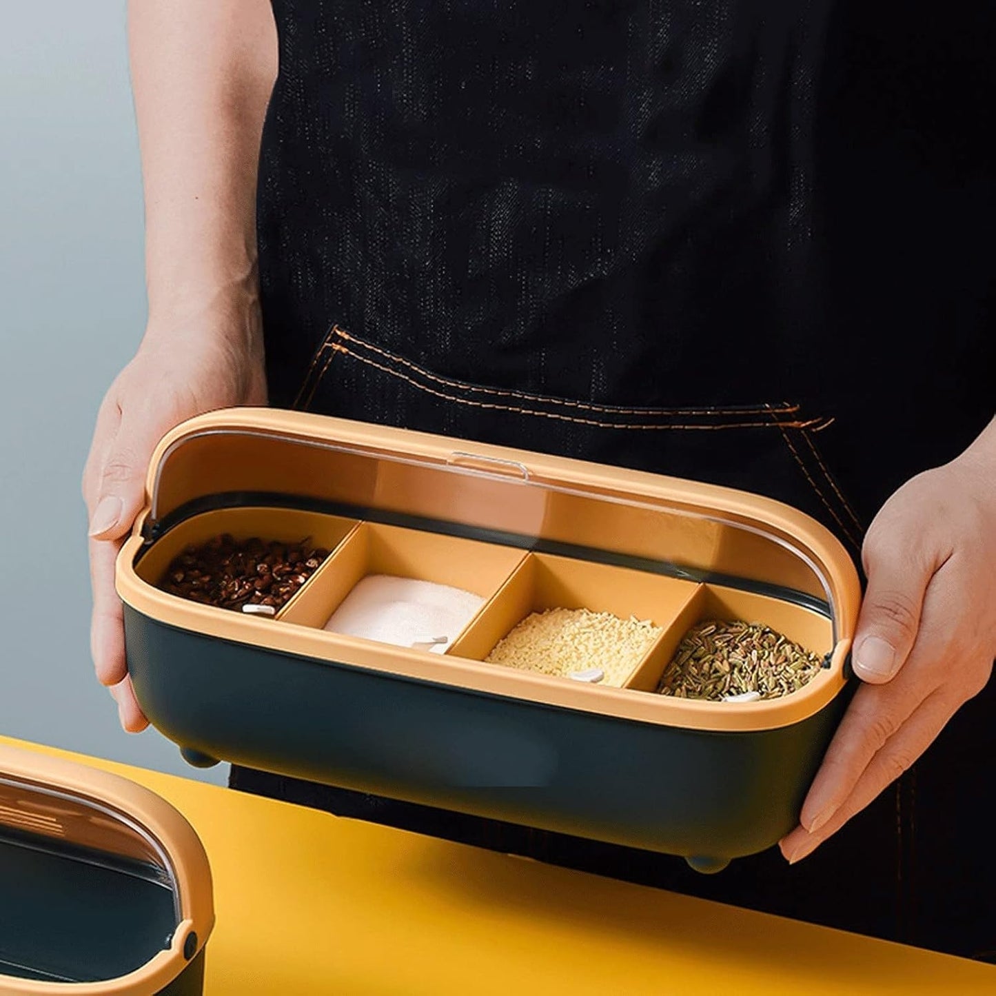 4-Compartment Seasoning Container with Spoons | Nordic Style Masala Jar Spice Box Set for Kitchen