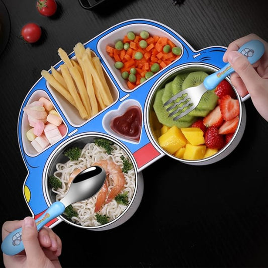 Stainless Steel Portion Plate Bowl with Lid