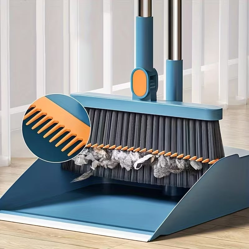 2-In-1 Rotatable Broom & Dustpan Set with Hair-Catching Comb | Foldable Indoor & Outdoor Cleaning Tool