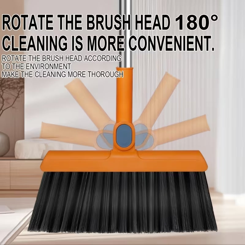 2-In-1 Rotatable Broom & Dustpan Set with Hair-Catching Comb | Foldable Indoor & Outdoor Cleaning Tool