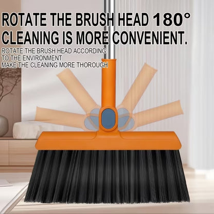 2-In-1 Rotatable Broom & Dustpan Set with Hair-Catching Comb | Foldable Indoor & Outdoor Cleaning Tool