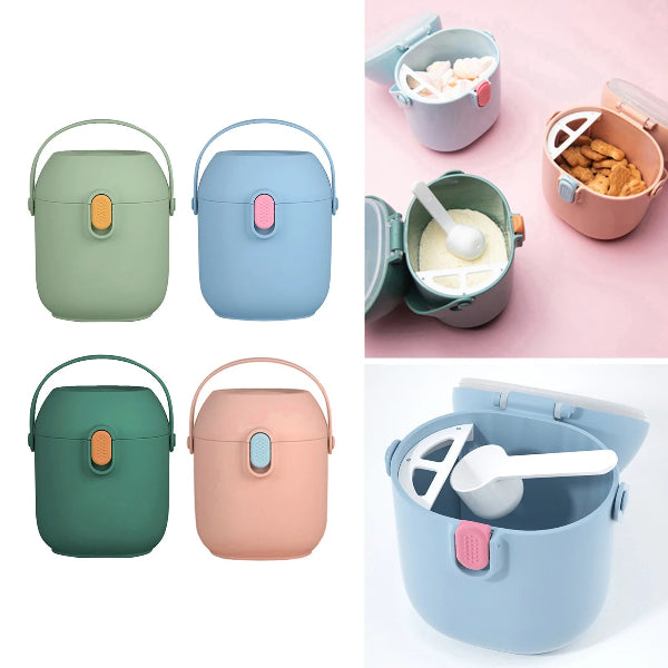 Collage of colorful portable food containers with lids and compartments.