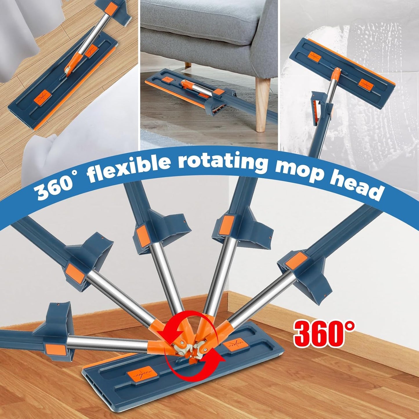 Hands-Free Flat Mop with Folding Bucket | 360° Rotating Microfiber Mop & Collapsible Bucket Cleaning Set