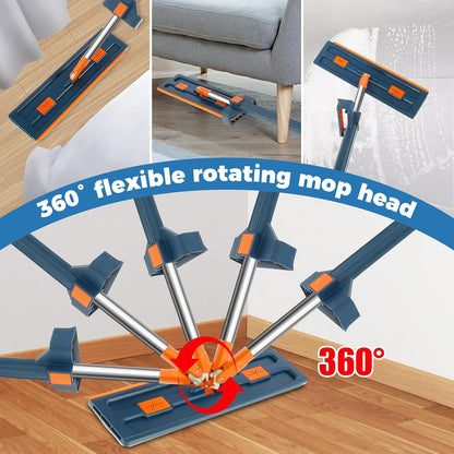 Hands-Free Flat Mop with Folding Bucket | 360° Rotating Microfiber Mop & Collapsible Bucket Cleaning Set