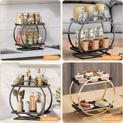 Luxury Black Gold 2 Tier Cosmetic Organizer | Bathroom Vanity Perfume Shelf