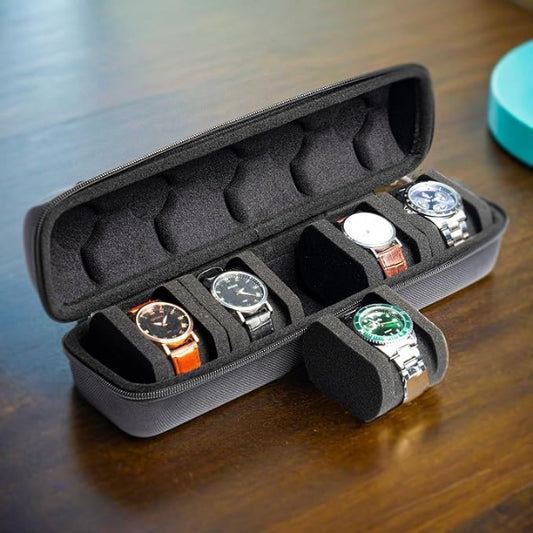 5-Slot Watch Travel Case – Unisex Storage Box with Handle