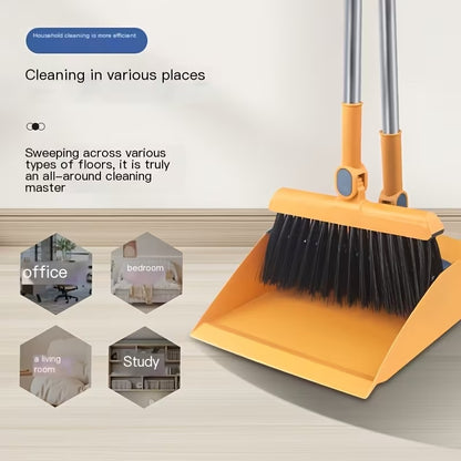 2-In-1 Rotatable Broom & Dustpan Set with Hair-Catching Comb | Foldable Indoor & Outdoor Cleaning Tool