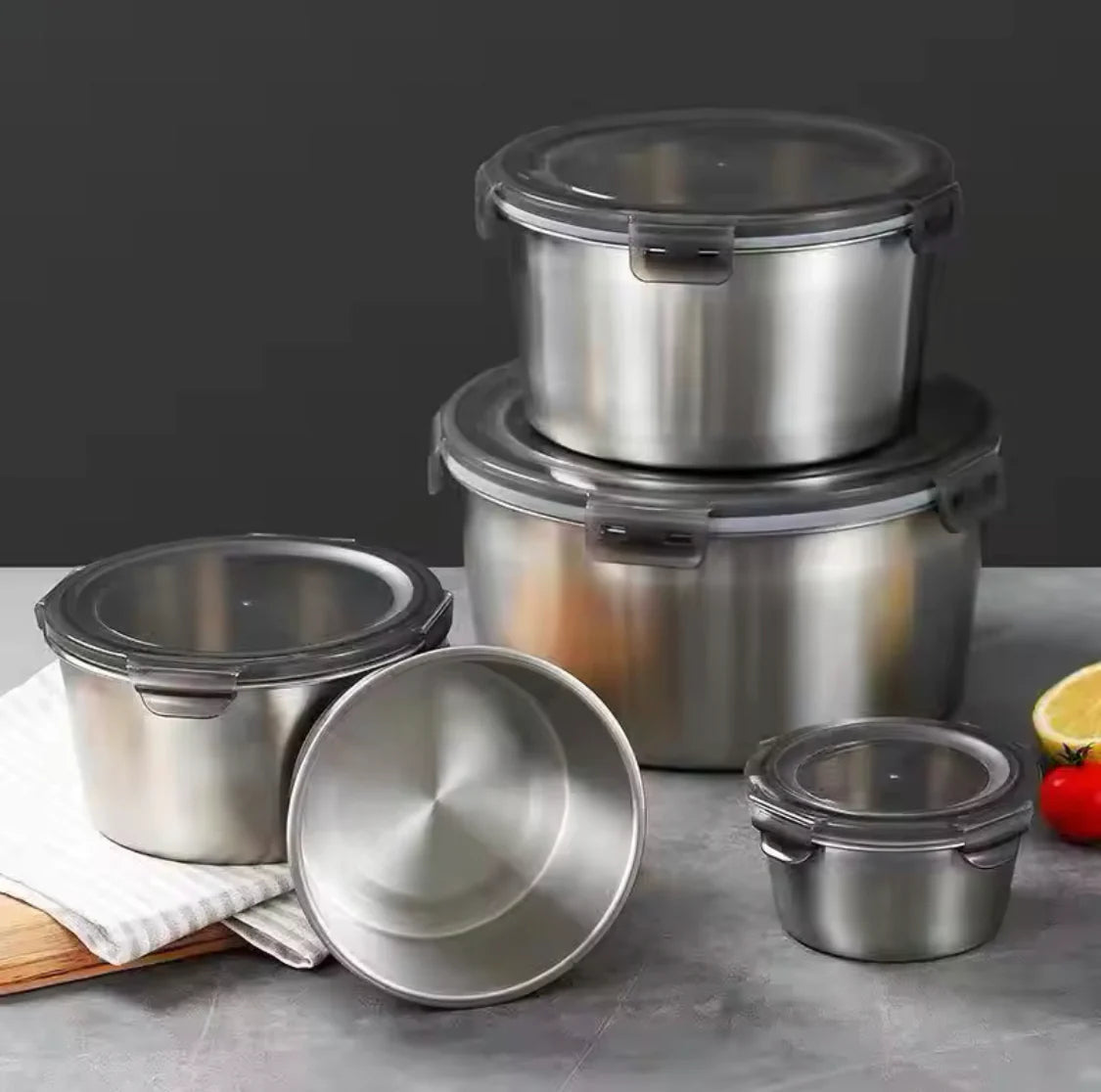 4PCS Stainless Steel Food Storage Containers – Leakproof Kitchen Lunch Box Set