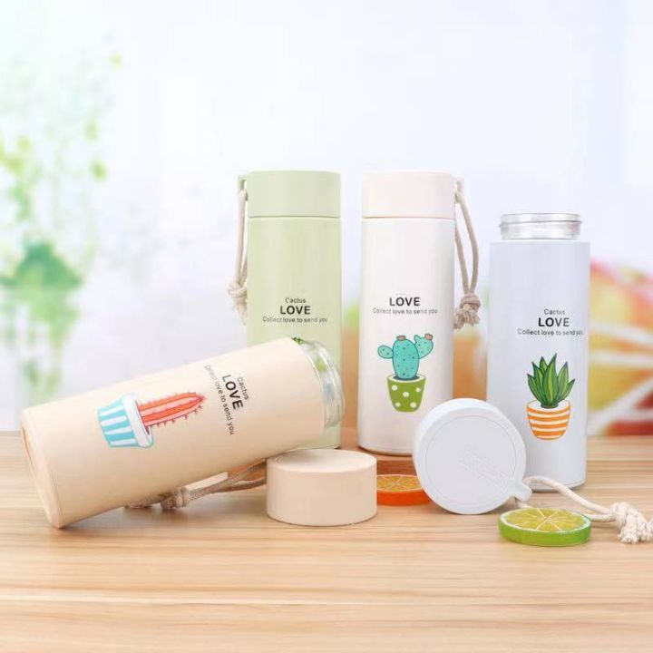 Cactus Glass Water Bottle – Food-Grade Insulated Leakproof Bottle