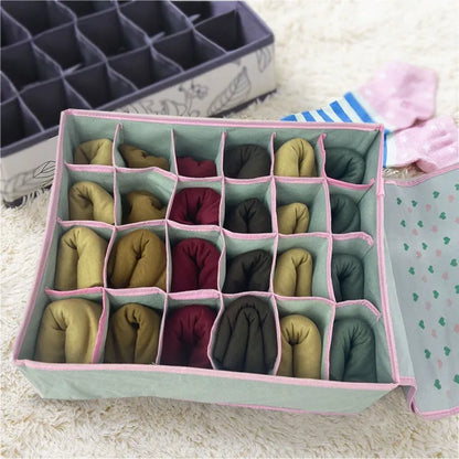 24 Pocket Foldable Underwear Organizer with Lid Storage Box