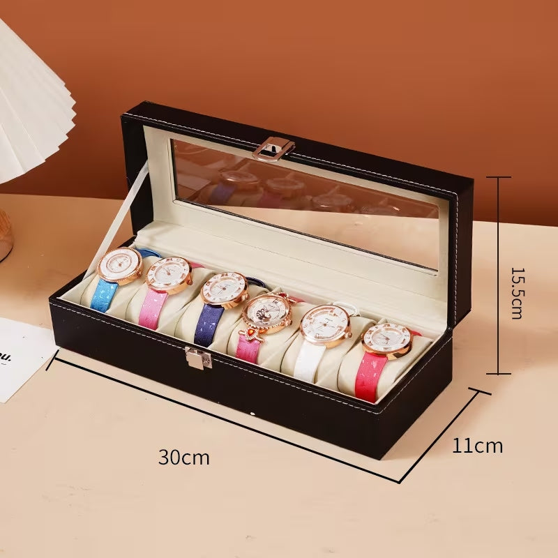 Luxury PU Leather Watch Storage Box with Glass Top | 6 / 10 / 12 Slot Watch Display Case