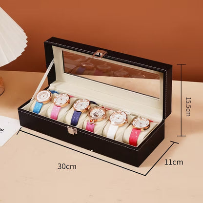 Luxury PU Leather Watch Storage Box with Glass Top | 6 / 10 / 12 Slot Watch Display Case