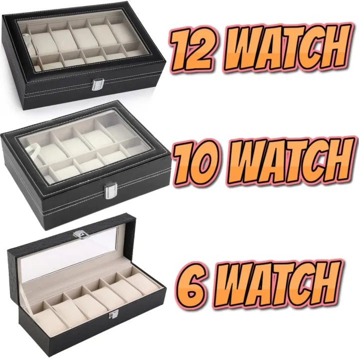 Luxury PU Leather Watch Storage Box with Glass Top | 6 / 10 / 12 Slot Watch Display Case