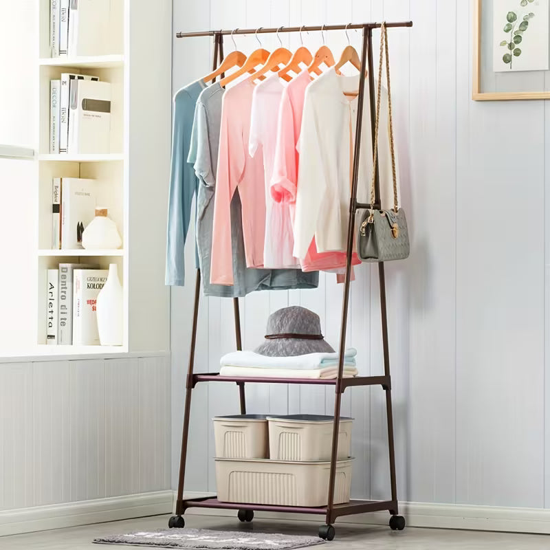 Triangular Mobile Clothes Hanger Rack with Wheels | Multi-Layer Metal Coat Stand Organizer