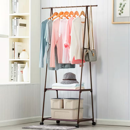 Triangular Mobile Clothes Hanger Rack with Wheels | Multi-Layer Metal Coat Stand Organizer