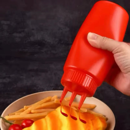 Squeeze Sauce Bottle with 3 Nozzles – Plastic Ketchup & Salad Dressing Bottle
