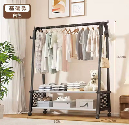 A shape clothes rack with wheels and dustproof wardrobe design