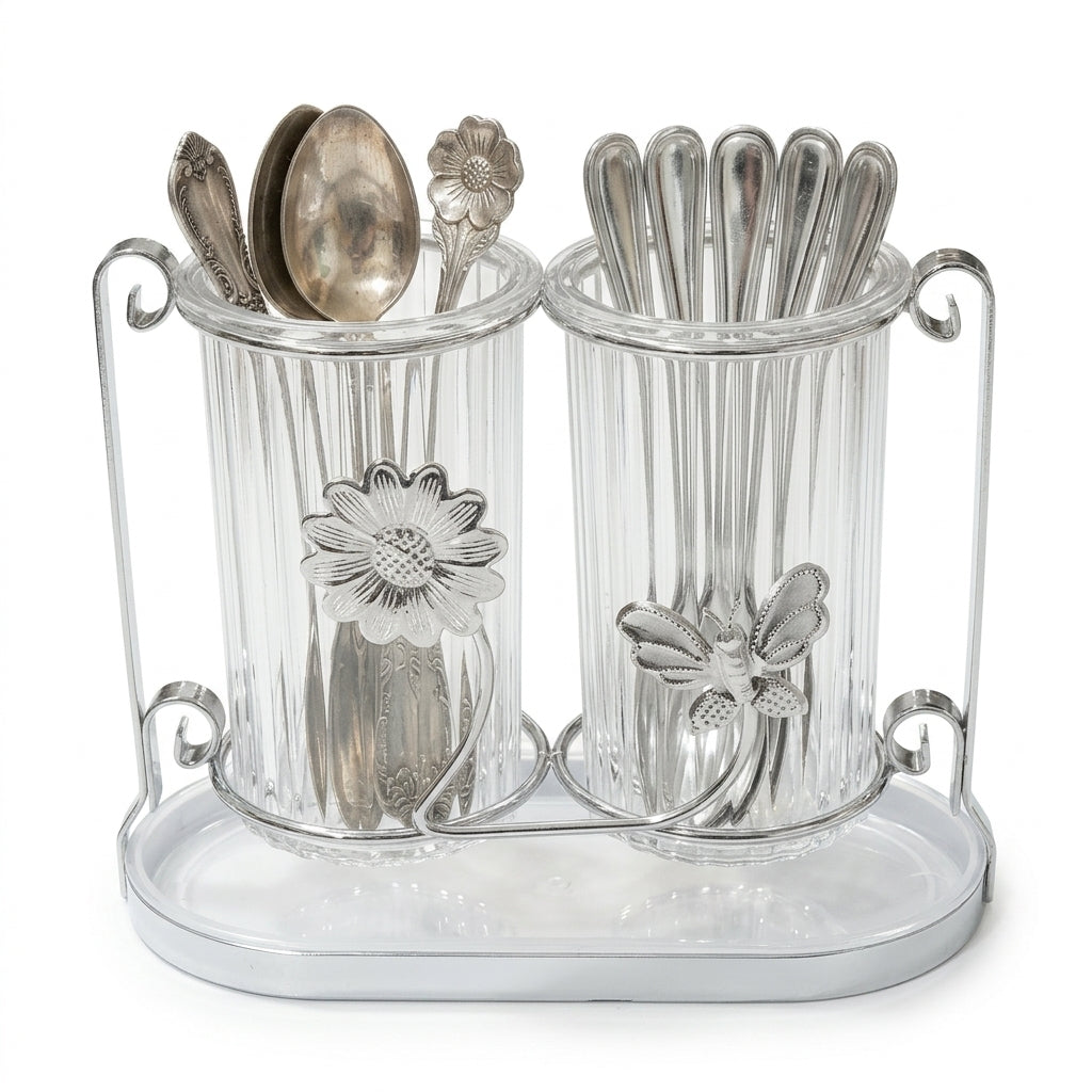 Acrylic & Metal Cutlery Holder Stand – Kitchen Utensil Organizer