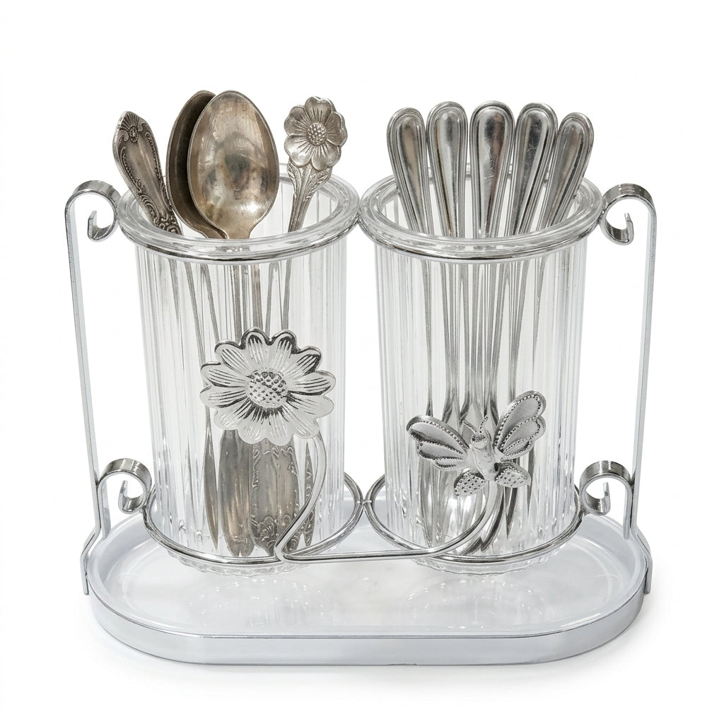 Acrylic & Metal Cutlery Holder Stand – Kitchen Utensil Organizer